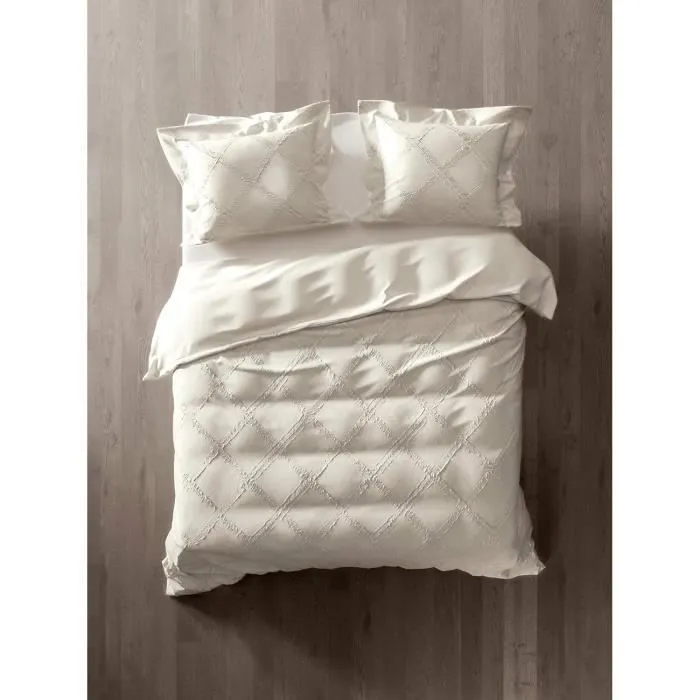 Housse de couette - Madelein - 140x220 cm - 100% Coton Percale - Couleur Ecru - Anti-tiques-1
