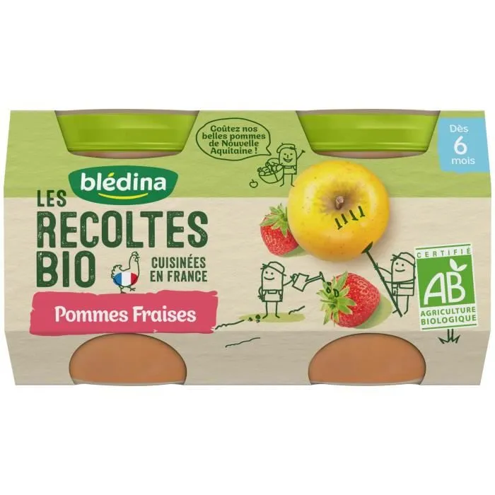 Blédina Les Récoltes Bio Pot Compote Pommes Fraises +4m 2 x 130g-0