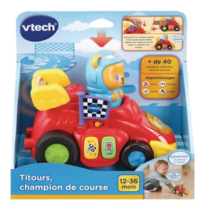 VTECH - Titours, Champion de Course - Véhicule Interactif pour Bébé de 12 mois et plus - Rouge-1