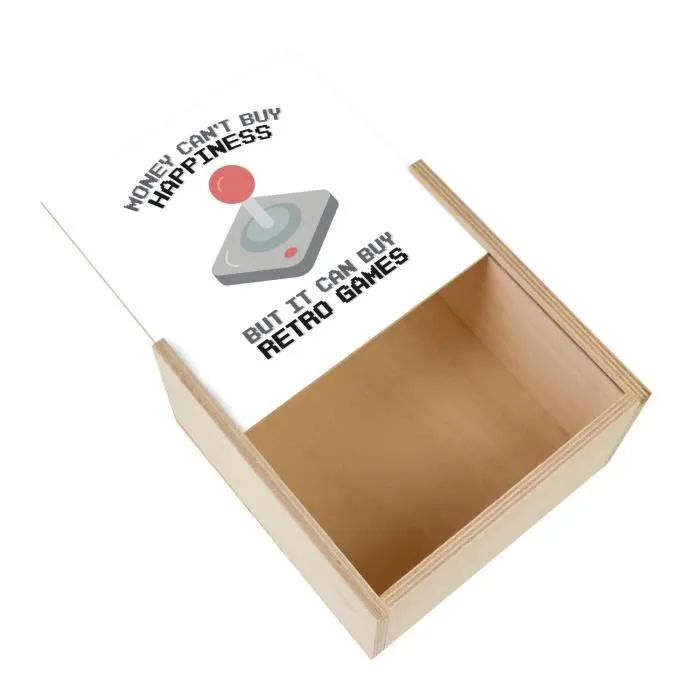 Boite Coffret en Bois - Retro Games Money Can't Buy Happiness Jeux Video (11 x 11 x 3,5 cm)-0