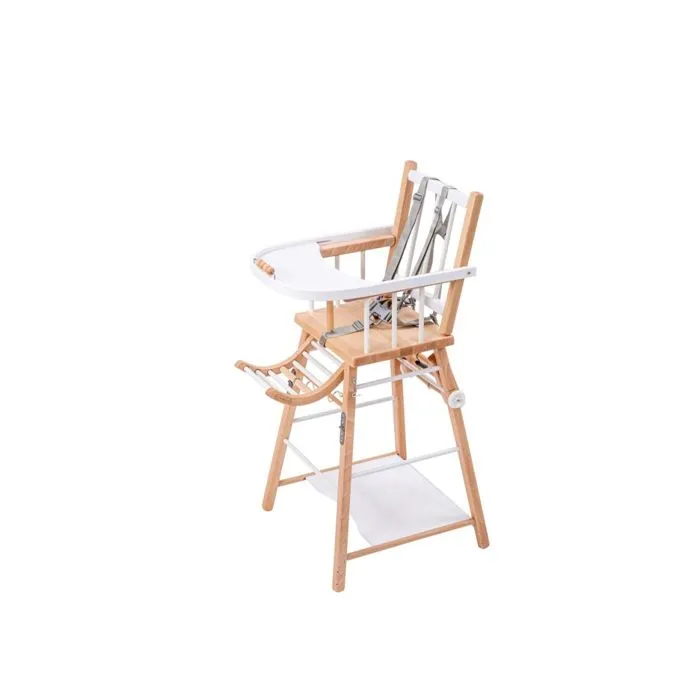 Combelle - Chaise haute bébé en bois Marcel bicolore blanc - 57x95 cm-0