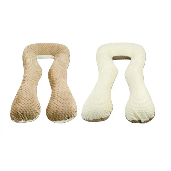 Coussin Grossesse/Allaitement - Forme en U - Minky - Beige-0