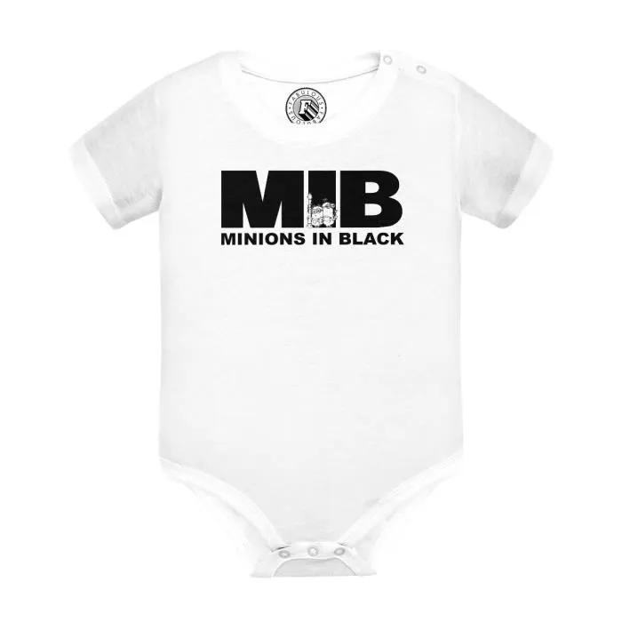 Body Bébé Manche Courte Blanc MIB Minions in Black Parodie Film Anime-0
