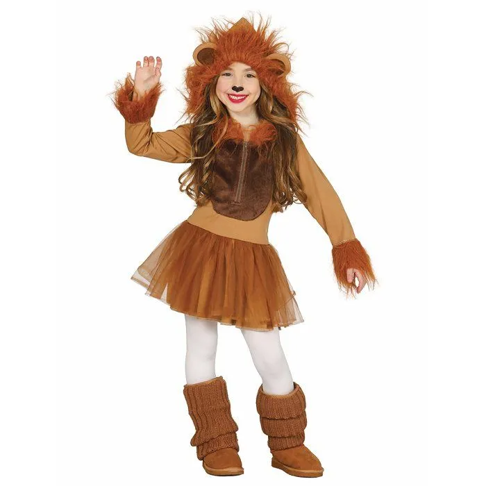Déguisement Lion Enfant Leona - Marron - Taille 3-4 Ans - Robe avec Capuche et Fourrure-0