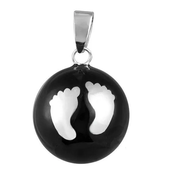 Bola de grossesse boule noire avec empreintes de pieds * Longueur collier : 114 cm * Matière collier : Cuir ciré * Matière-1