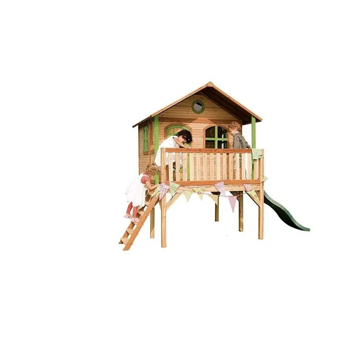 AXI Sophie Maison Enfant avec Toboggan vert | Aire de Jeux pour l'extérieur en marron & vert | Maisonnette-1