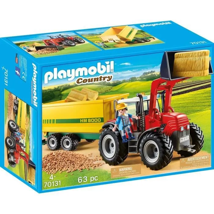 PLAYMOBIL - 70131 - Country La Ferme - Grand tracteur avec remorque-0