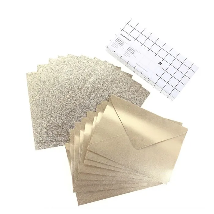 Set de cartes et enveloppes à paillettes - Rico Design - 302057 - 8 pièces - Or - Enfants-0