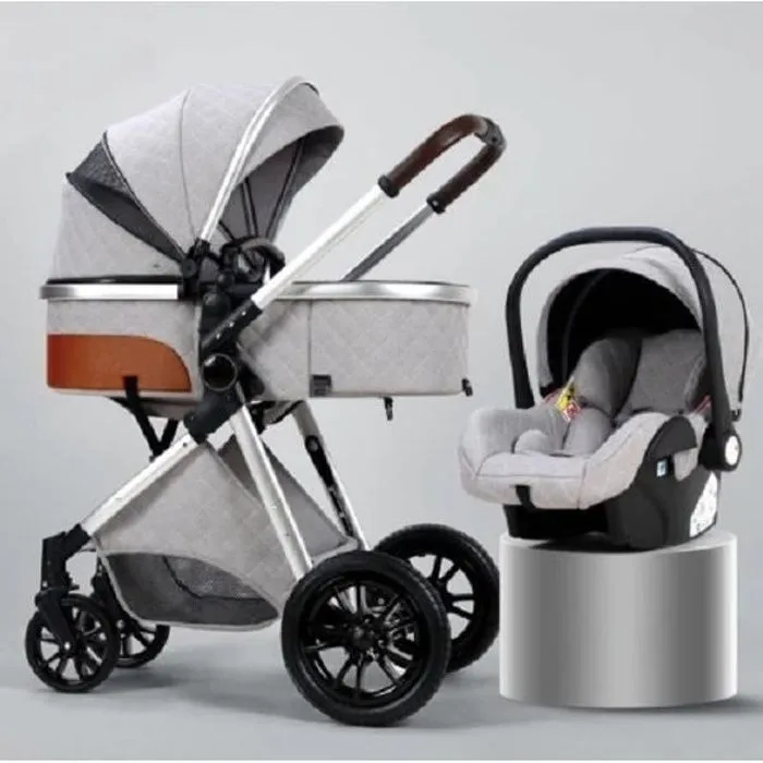Poussette 3 en 1 Bébé Combinée Siège-auto + Nacelle Réversible Réglable-0