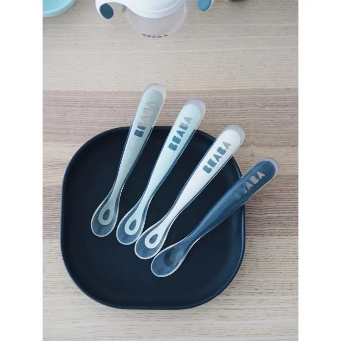 Cuillères en silicone pour bébé BEABA - Lot de 4 - Souple et ergonomique - Storm-1