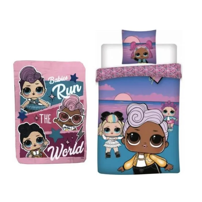 Ensemble parure de couette - Lol Surprise - 140 x 200 cm - Taie d'oreiller - Plaid 100 x 140 cm - Polyester-0