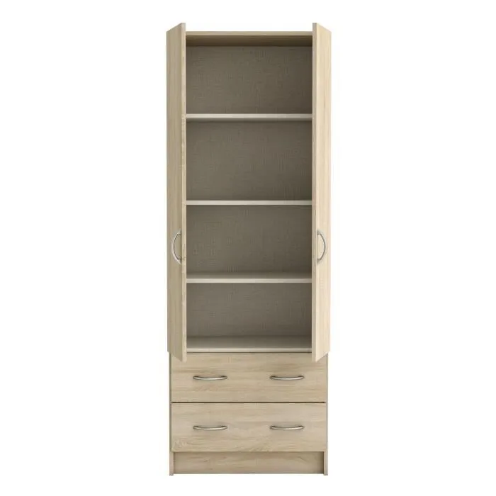 DEMEYERE Armoire - Décor chêne brossé - 2 portes et 2 tiroirs - Classique - Chambre - L 61 cm - DUAL-2
