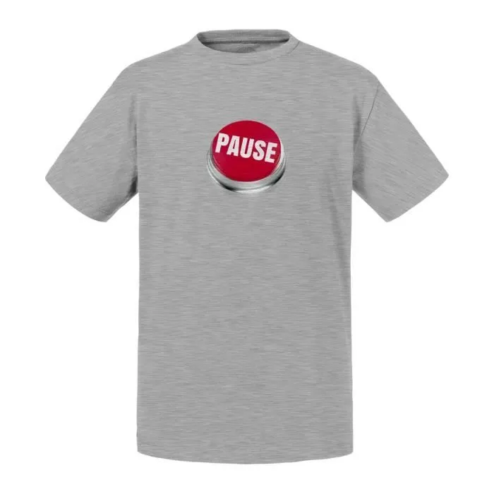 T-shirt Enfant Gris Bouton Pause Rouge Repos Parent Papa Maman-0