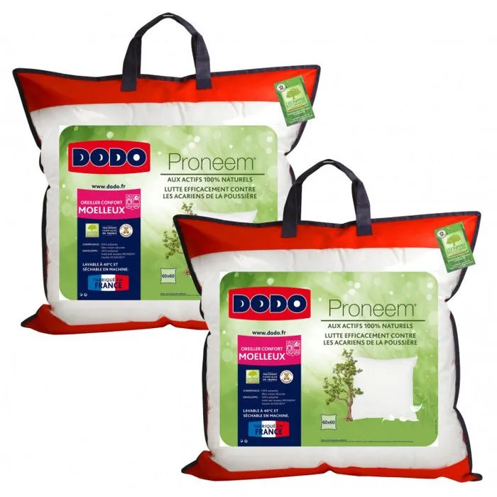 Lot de 2 oreillers moelleux antiacariens Proneem® Fibre VOLUPT’AIR® Dodo - Lot de 2 oreillers 60 x 60 cm-0