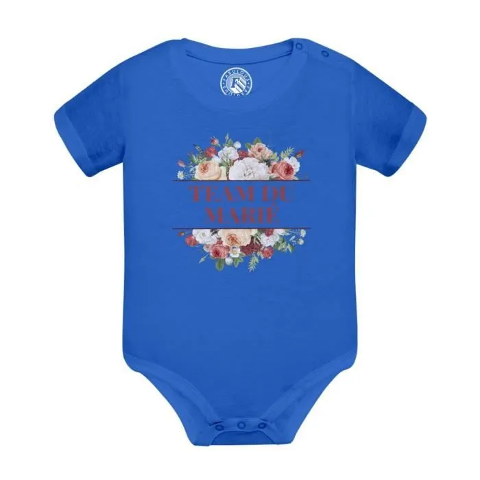 Body Bébé Manche Courte Bleu Team du Marié Mariage Mariée Bouquet Fleurs-0