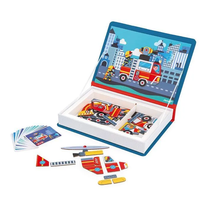 Magnéti'Book Pompiers - Jeu Educatif Magnétique 60 Aimants + 18 Modèles - Jouet Enfant en Carton FSC - Dès 3 Ans-2