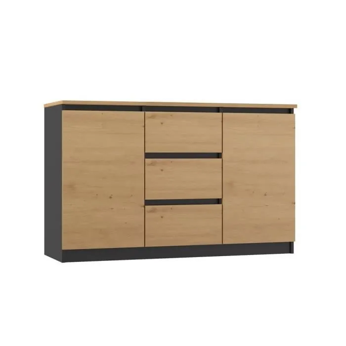 MILENA - Commode 2 portes + 3 tiroirs - Dimensions : 75x120x40 - Meuble de rangement - Buffet-0