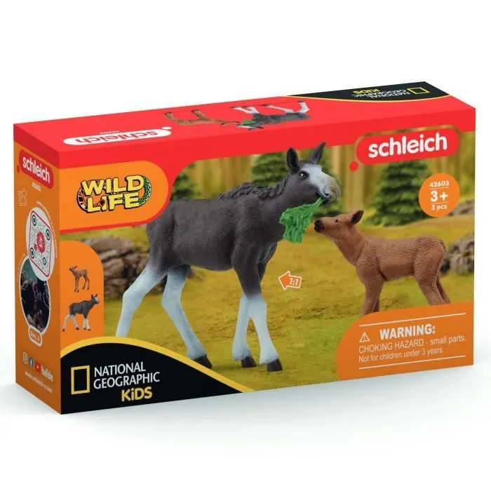 Figurine Élan Femelle avec Veau, Coffret schleich avec maman élan et son bébé, pour enfants dès 3 ans - Schleich 42603 WILD LIFE-4