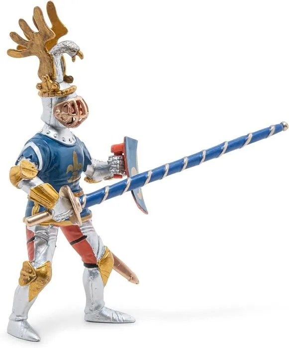 Figurine Chevalier Bleu fleur de lys - PAPO - LE MONDE MEDIEVAL - Lance, bouclier et épée - Pour Enfant-3