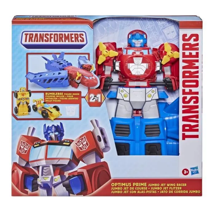 TRANSFORMERS - Optimus Prime Jumbo Jet avec Figurine Bumblebee voiture de course de 11 cm - dès 3 ans - 38 cm-5