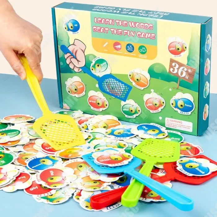 TD® Jouet de tapette à mouches en bois pour enfants Version anglaise Jeu société de tapette mouches pour entraînement à la concentra-0