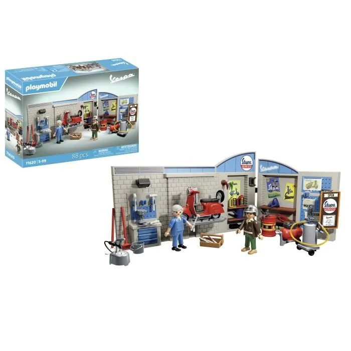 PLAYMOBIL 71620 Vespa Garage, Style rétro, années 60, 88 pièces, Adulte, Classic cars-0