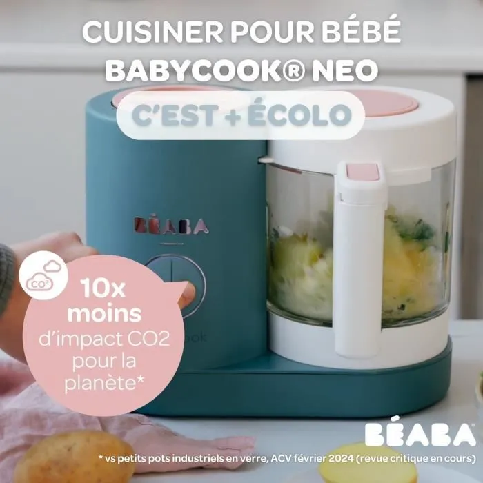 BÉABA - Babycook Néo, Robot Cuiseur Vapeur 6 en 1- Fabriqué en France - Bol en Verre - Contenance XL - Eucalyptus-8