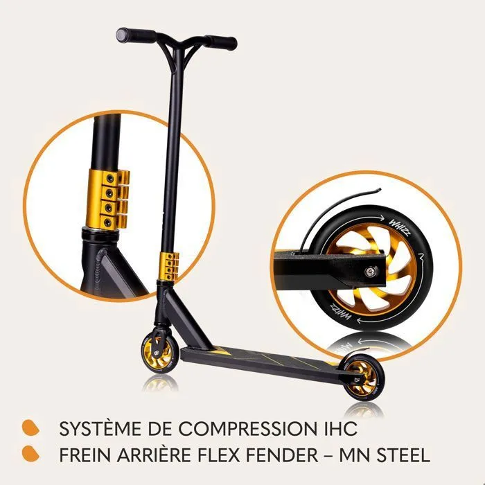 Trottinette acrobatique - LIONELO - Whizz - ABEC-9 - Guidon d'une seule pièce - Noir/Jaune-2