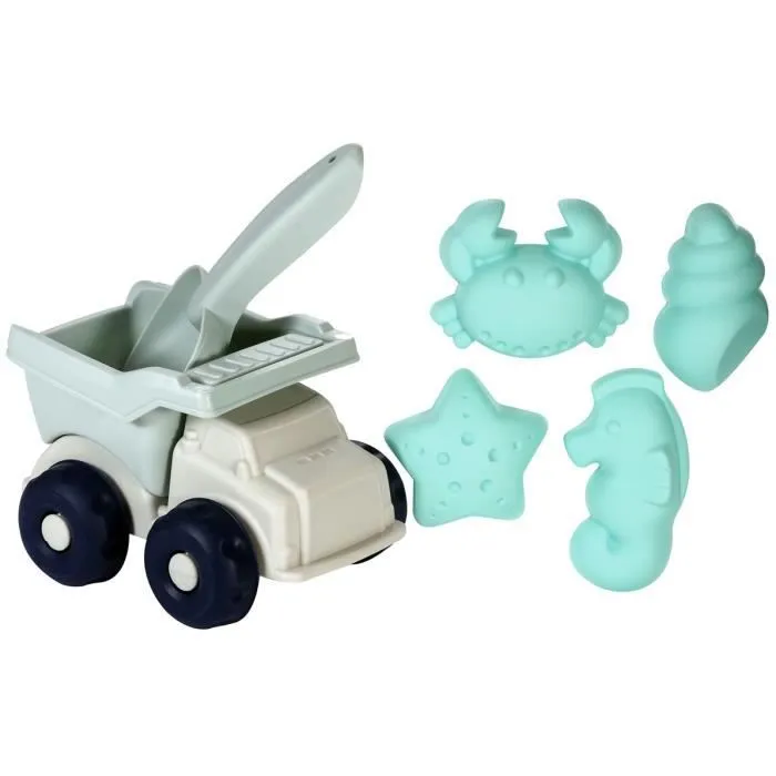Kit de jouets de sable pour bébé - KINDSGUT - Camion Theo - 6 pièces - Hippocampe, crabe, coquillages et pelle