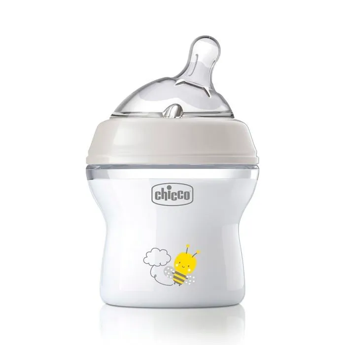 Chicco Natural Feeling Biberon Anti-Colique 0M plus 150ml Biberon avec Tetine en Silicone - Flux lent - Couleur Neut-0