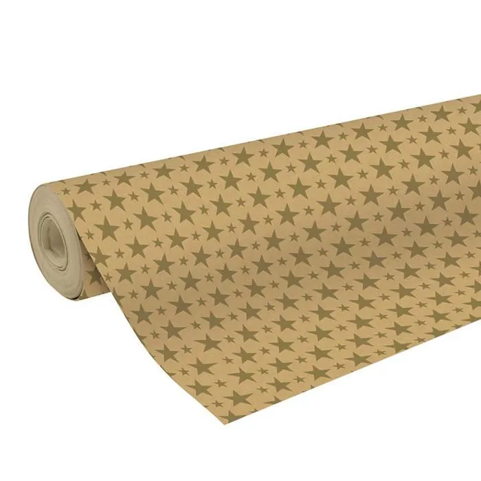 Très gros rouleau Papier cadeau kraft 50m CLAIREFONTAINE Etoiles Or-0