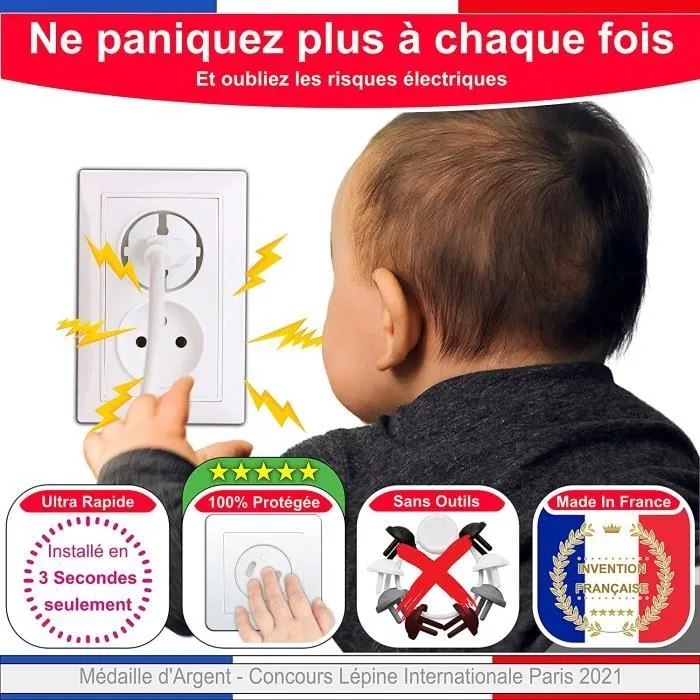 [Pack x20] Cache Prise Bébé Français Amovible [ Sans Clef Ni Adhésif ] - Invention 100% Made In France - Cache-Prise Bebe - Sécurité-2