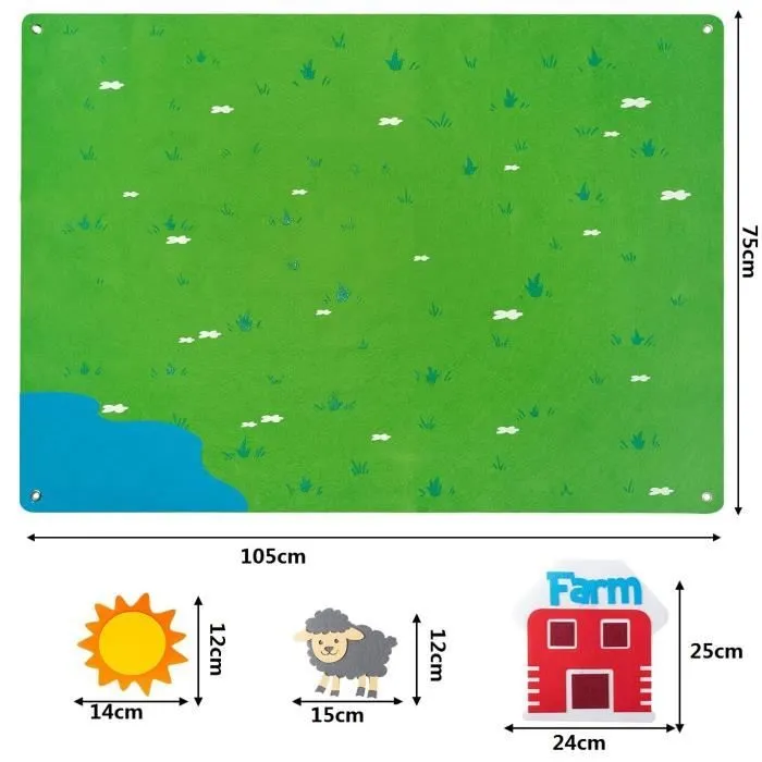 Kit de Animaux Ferme en feutre, Kit de jeu interactif sur le thème de la ferme pour enfants 3-6 ans, Jouet Montessori - 75*105cm-3