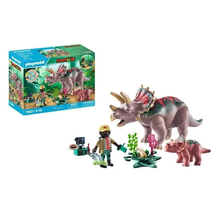 PLAYMOBIL 71821 Tricératops avec bébé et explorateur, Dinos, 29 pièces, Dès 4 ans-2