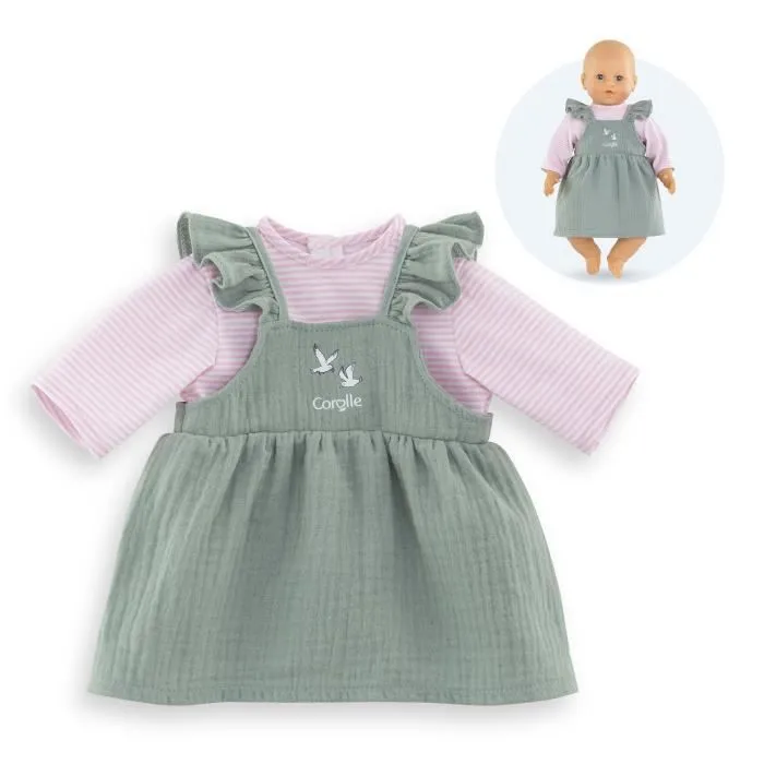 Robe à Volants & T-Shirt Bords de Loire - COROLLE - pour poupon 42 cm - Vert sauge - Mixte-0