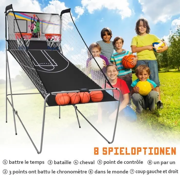 COSTWAY Jeu de Basketball Arcade Double Shootout Double Panier Compteur Electronique avec 4 Ballons,1 Pompe Panier de Basket Pliable-0