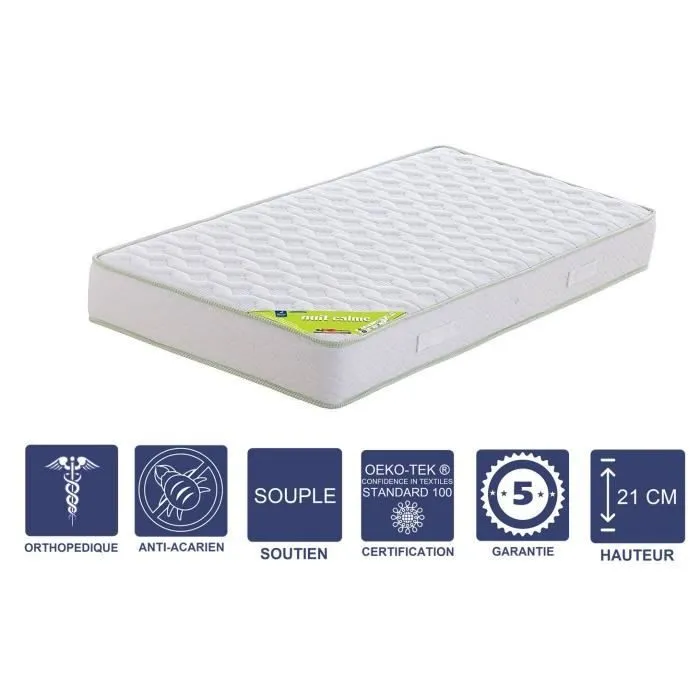 Matelas 90x200 x 21 cm + Oreiller Visco - Souple - Aertech+ 35 Kg-m3 HR Dernière Génération - Très Respirant-0