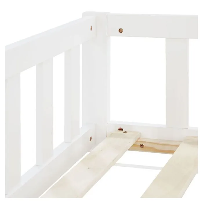 Lit Montessori - HomeStyle4U - 2838 - 140x200 cm - Bois massif blanc - Barrières de sécurité-3