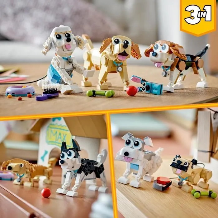 LEGO® Creator 3-en-1 31137 Adorables Chiens, Figurines de Teckel, Carlin, Caniche, Enfants Dès 7 Ans-4