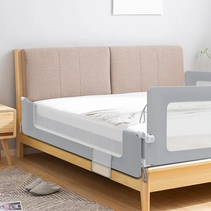 LILIIN Barrière de lit antichute 150 cm Barrière de lit pour enfants Barrière de lit pliable à 180 degrés Bordures (Gris)-5