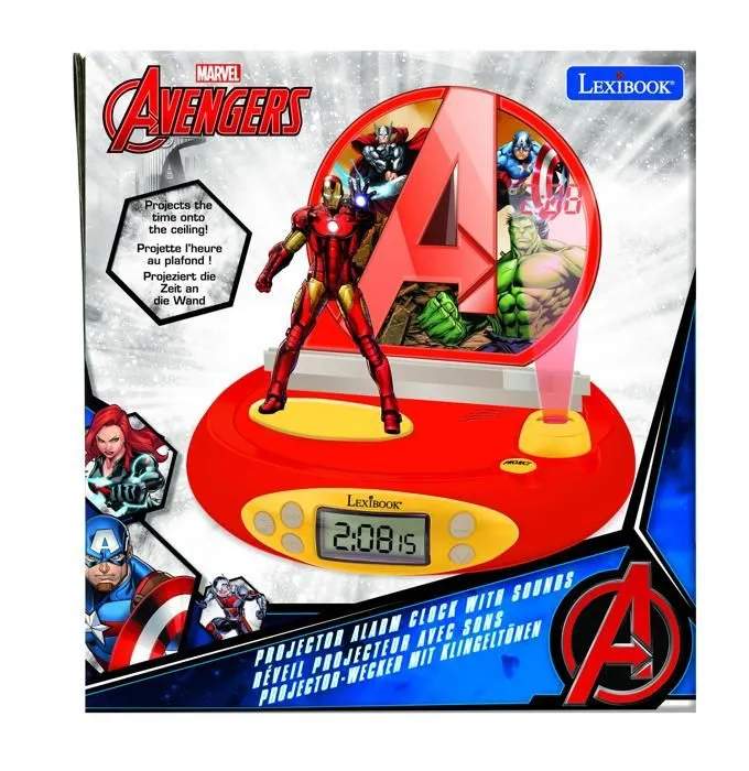 Réveil Projecteur Avengers avec Iron Man en 3D et des sons super-héros-5