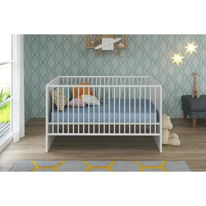 Chambre bébé Duo : Lit 70 x 140 cm + Commode à langer NIKO - Blanc - TREND TEAM-1