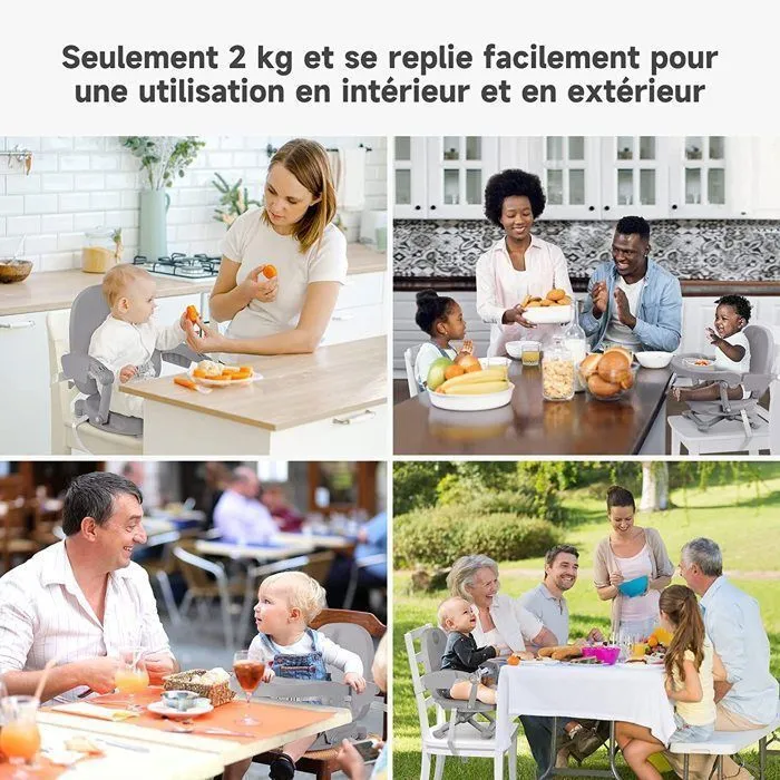 Réhausseur Chaise Enfant Pliable, Chaise Bébé Portable, Bébé Chaise repas en Hauteur Réglable, Plateau Amovible, 6 mois à 3 ans-4