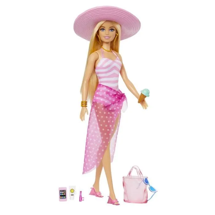 Barbie®-Barbie® Plage-Poupée blonde en maillot de bain et accessoires HPL73-0