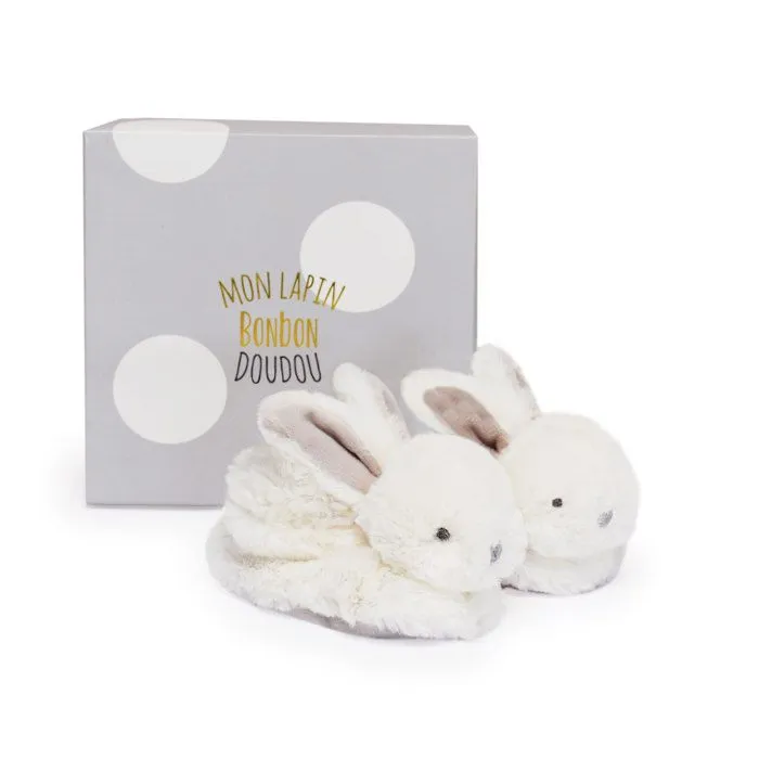 DOUDOU ET COMPAGNIE Lapin - Coffret chaussons avec hochet Taupe 0-6 mois-1