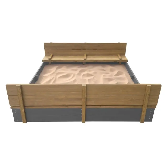 AXI Ella XXL Bac à Sable Enfant Gris & Marron | Bac à Sable pour Enfants en Bois FSC avec Couvercle & Banc | 150 x 150 cm-2