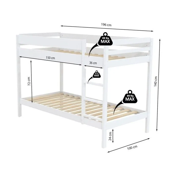 Lit superposé - WEBER INDUSTRIES - Brice - Bois - Blanc - 90x190 cm-3