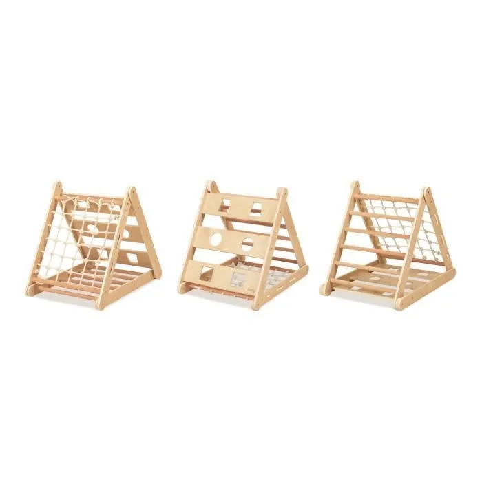 Triangle d'escalade 2 en 1 - SUNNY - Modèle avec toboggan - Bois naturel - Pour enfants de 3 à 6 ans - 50 kg max-1