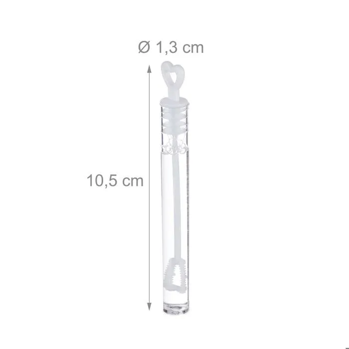 Relaxdays Tubes pour bulles de savon, mariage, lot de 48, avec poignée en forme de cœur, cadeaux pour invités, blanc-3