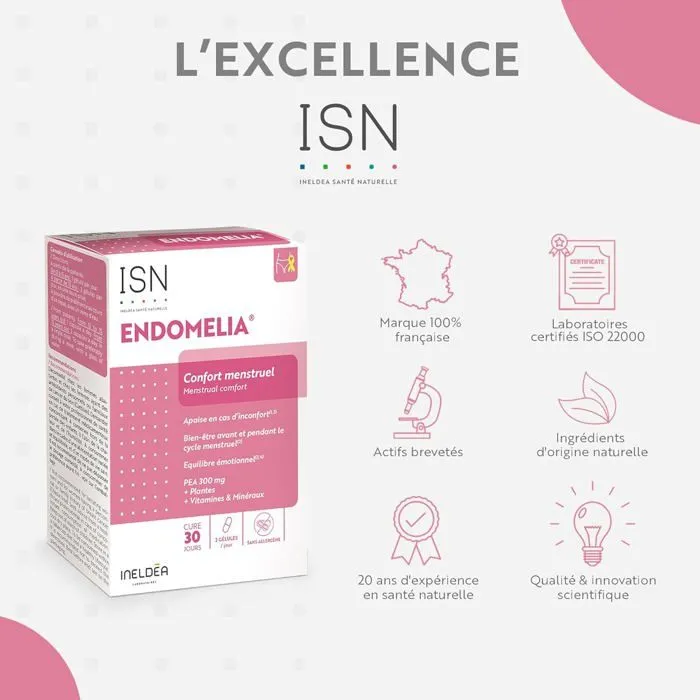 ISN - ENDOMELIA - Confort menstruel - Plantes, Vitamines & Minéraux - Equilibre émotionnel - Cure 30j-3